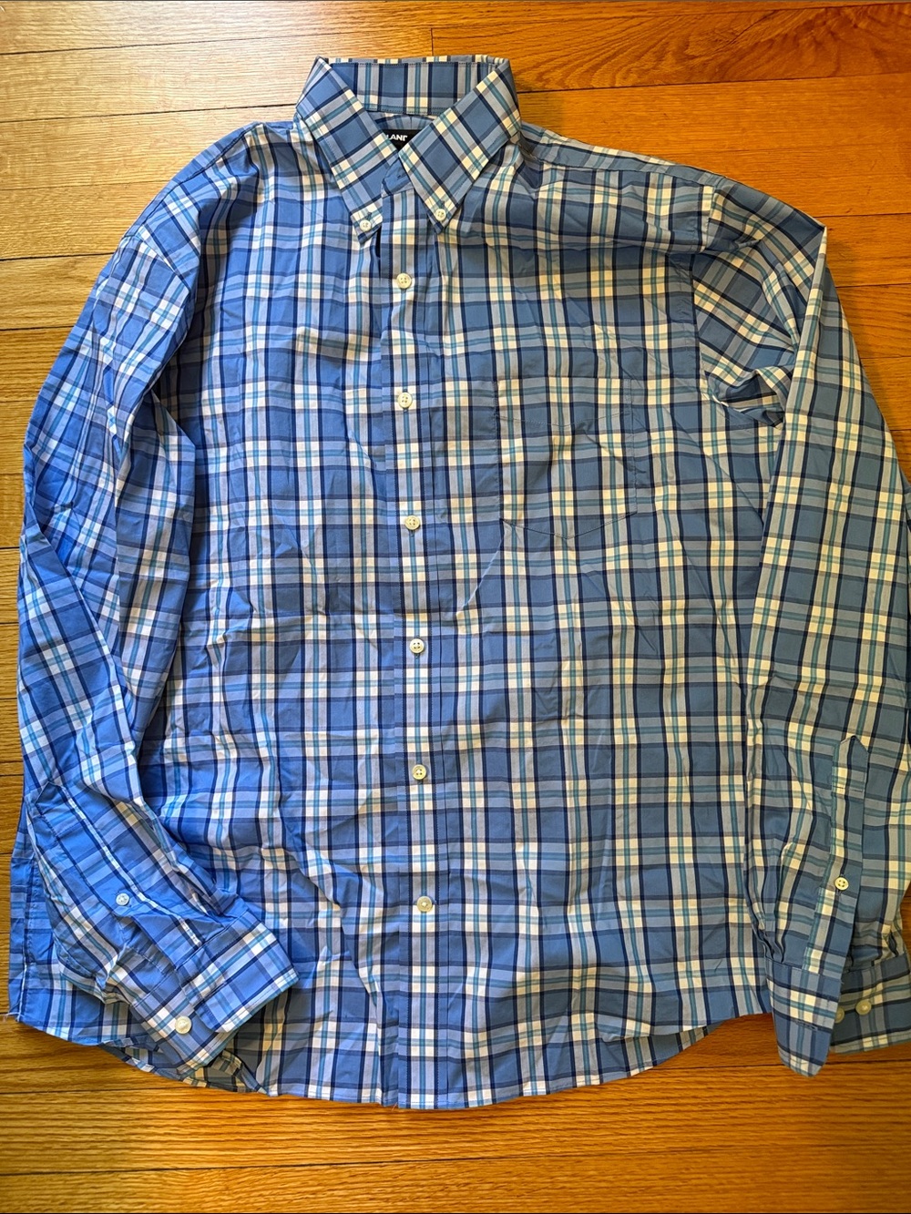 Lands' End Blue and White Plaid Button-Down Shirt